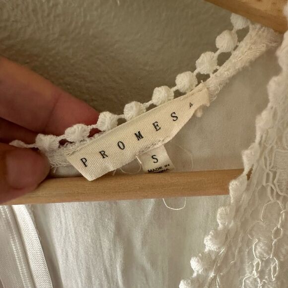 Promesa Lace Maxi V Neck Short Sleeve Dress Off White Cream Size Small - Picture 3 of 8